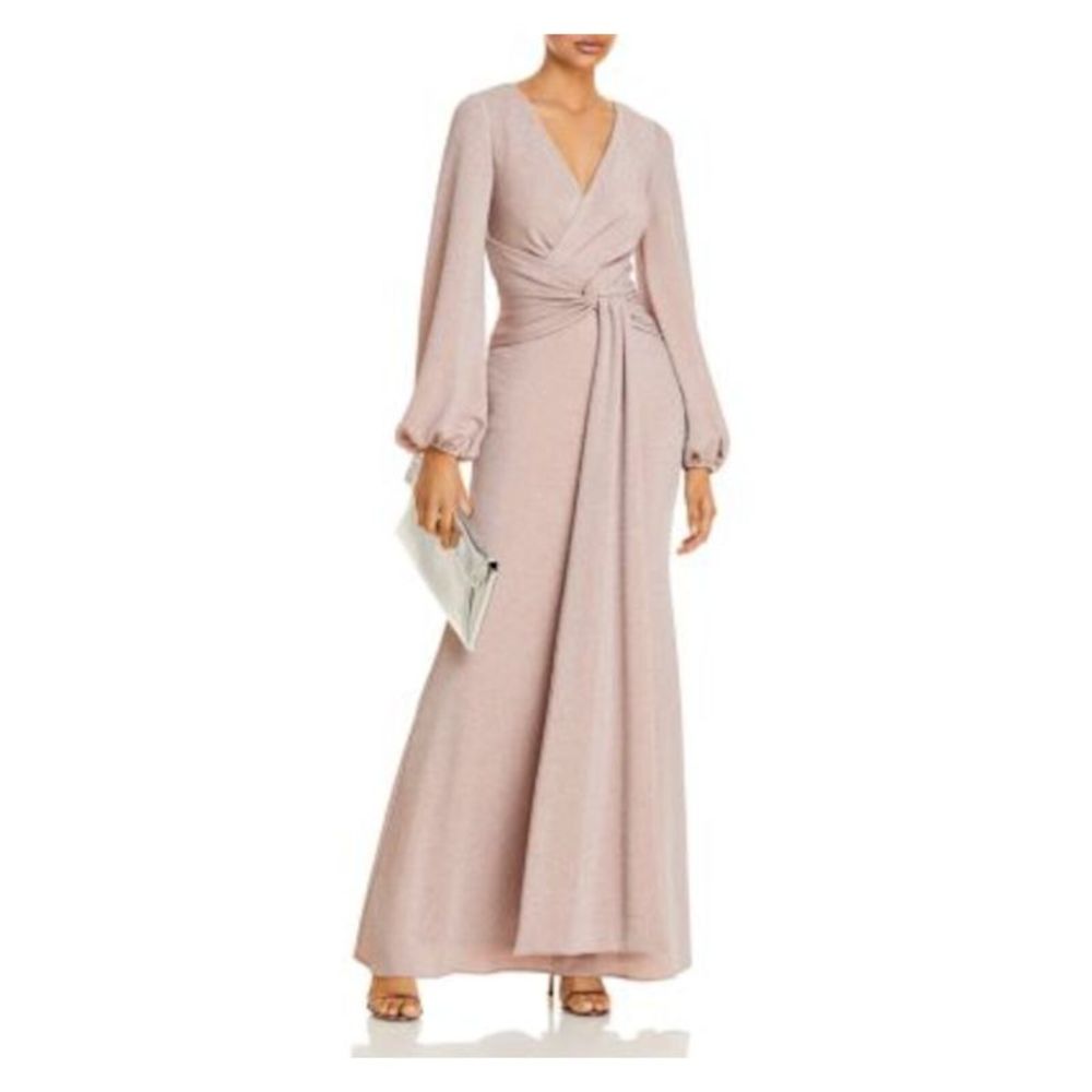 AQUA FORMAL Womens Beige Knotted Design Balloon Sleeve Formal Dress 6